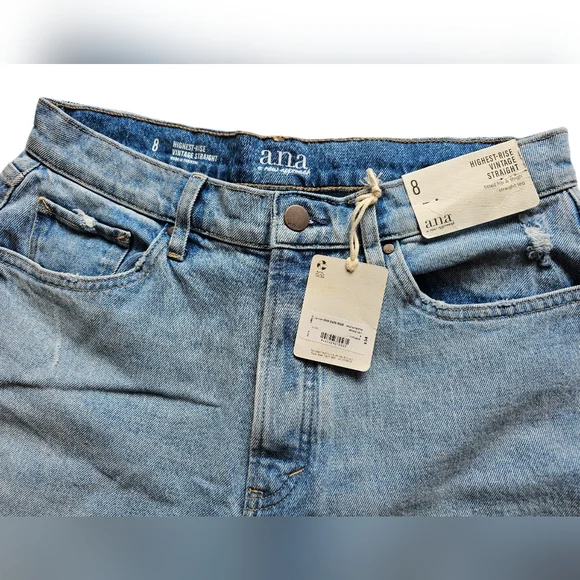 A.N.A Light Wash Vintage Highest Rise Straight Denim Jeans size 8 - Picture 3 of 4